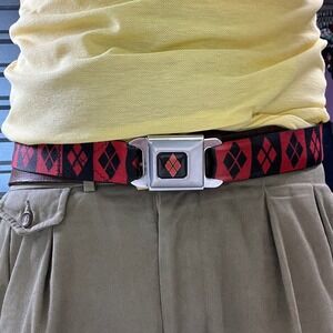 Harley Quinn Buckle-Down Belt Unisex OSFA Red Black Diamond Seatbelt USA MADE